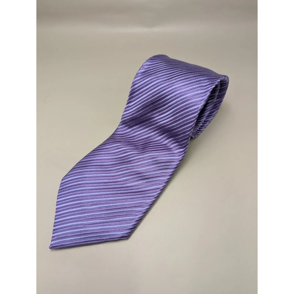 Donald J Trump Signature Collection Purple Striped Silk Tie Gold Logo Men's
